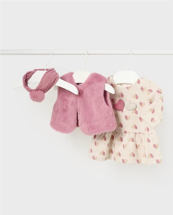 CONJUNTO 3 PIEZAS CHALECO PELO ROSA