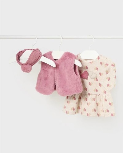 CONJUNTO 3 PIEZAS CHALECO PELO ROSA