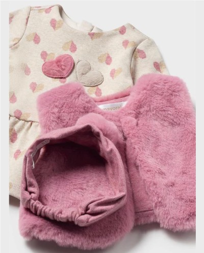 CONJUNTO 3 PIEZAS CHALECO PELO ROSA