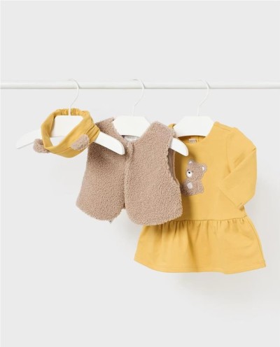 CONJUNTO 3 PIEZAS CHALECO PELO MOSTAZA