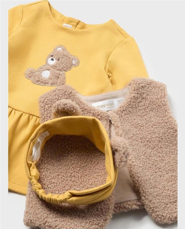 CONJUNTO 3 PIEZAS CHALECO PELO MOSTAZA