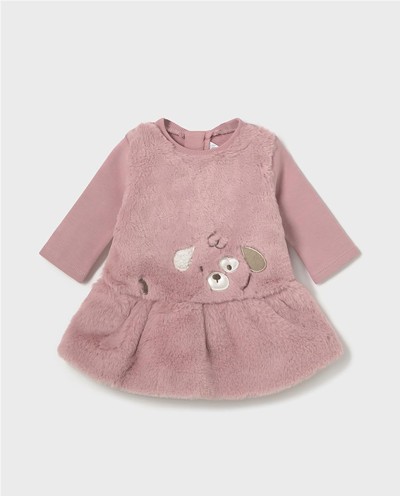 VESTIDO PELO CON DIADEMA ROSADO