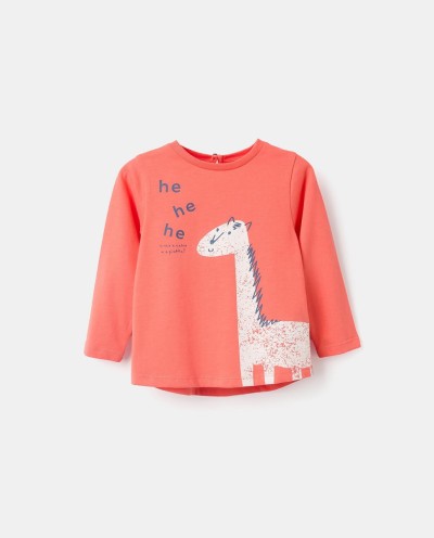 CAMISETA MANGA LARGA CON ESTAMPACIÓN NARANJA