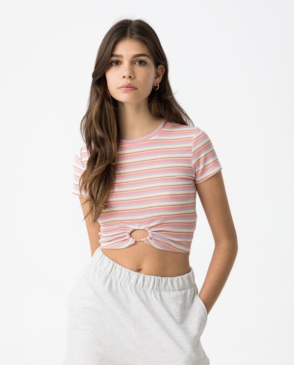 CAMISETA RAYAS NUDO ROSA