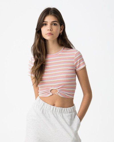 CAMISETA RAYAS NUDO ROSA