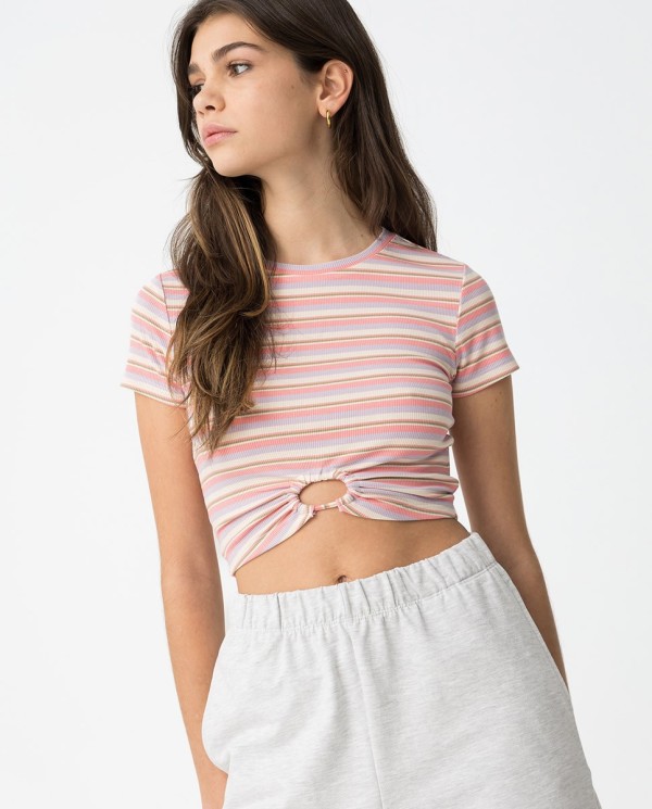 CAMISETA RAYAS NUDO ROSA 2