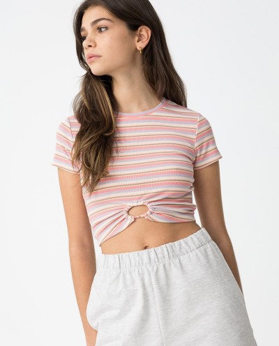 CAMISETA RAYAS NUDO ROSA