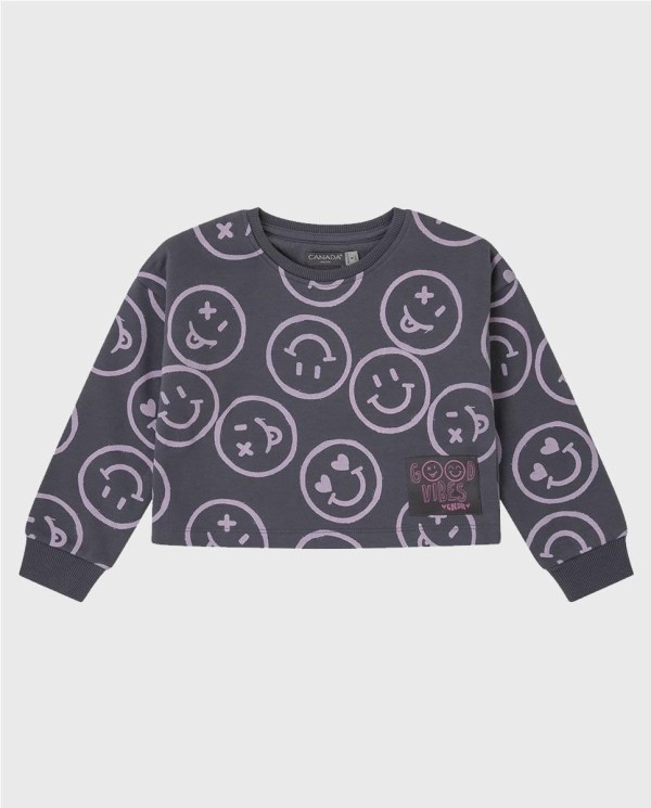 SUDADERA SMILEY GIRL GRIS OSCURO