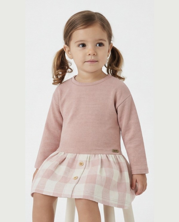 VESTIDO M/L FALDA CUADROS