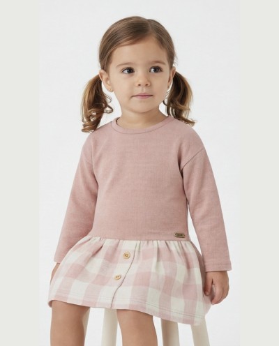 VESTIDO M/L FALDA CUADROS